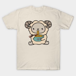 Kawaii Sheep Eating Ramen Noodles T-Shirt